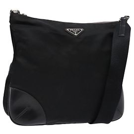 PRADA Shoulder Bag Nylon Leather Black Silver Auth bs28220 Black Silvery