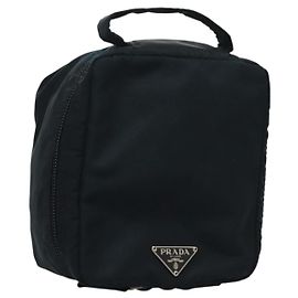 Pochete de nylon PRADA azul marinho prata Auth sw1292 Prata Azul marinho