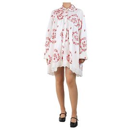 Simone Rocha Abito camicia ricamato floreale bianco e rosso - taglia UK 10 Bianco