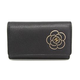 Chanel Camellia Women's Leather Key Case Black