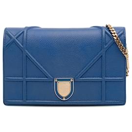 Dior-Dior Blue Grained Calfskin Diorama Wallet on Chain-Blue