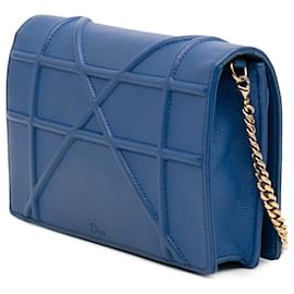 Dior-Dior Blue Grained Calfskin Diorama Wallet on Chain-Blue
