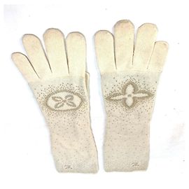 Luvas longas Lamé Gonpoliana com logo Louis Vuitton Cru