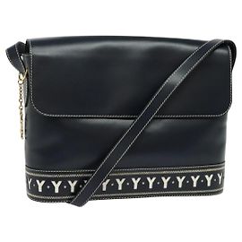 Saint Laurent Bolsa de ombro Y Cut em couro azul marinho e dourado Auth sw1140V Dourado Azul marinho