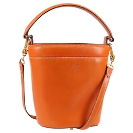 PRADA Shoulder Bag Leather 2way Orange Gold Auth ki5845 Golden Orange