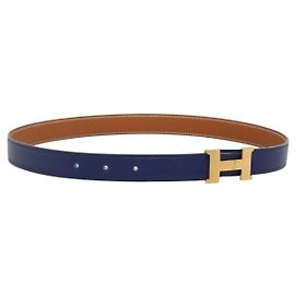 Hermès Cinturón HERMES Constance de cuero dorado azul Auth 133264 Azul Dorado