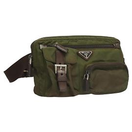 PRADA Waist bag Nylon Khaki Silver Auth ki5828 Silvery Khaki