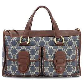 Céline Bolsa Celine Macadam em couro denim Marrom Azul