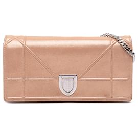 Dior-Dior Gold Metallic Grained Calfskin Diorama Wallet on Chain-Golden