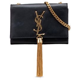Borsa a tracolla in pelle nera Monogram Kate con frange di Saint Laurent Nero