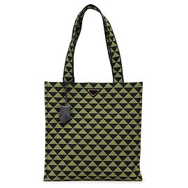 Bolsa de compras Prada em jacquard verde com símbolo Triangolo Verde