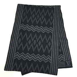 Louis Vuitton-Xale de lã com listras Chevron Louis Vuitton-Marrom,Preto