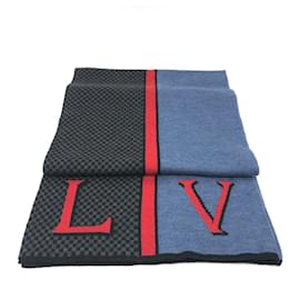 Louis Vuitton-Xale de lã Louis Vuitton em preto e azul-Preto,Azul
