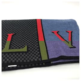Louis Vuitton-Xale de lã Louis Vuitton em preto e azul-Preto,Azul