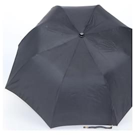 Chanel-CHANEL Folding Umbrella & Umbrella case Nylon Black CC Auth 132558-Black