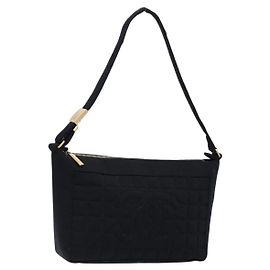 CHANEL Borsa a Spalla Choco Bar Cotone Nero Oro CC Auth bs28407 Nero D'oro