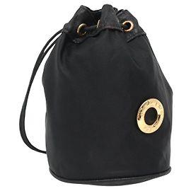 Pochette CÉLINE Nylon Noir Or Auth 129752 Noir Doré