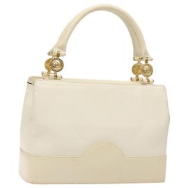 Bolsa de Mão Gianni Versace em Couro Branco e Ouro Auth BA4370 Branco Dourado