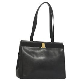 Borsa Tote Salvatore Ferragamo in pelle embossata nera e oro Auth BA4507 Nero D'oro