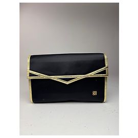 Clutch vintage em couro e lona Givenchy preto e dourado Preto