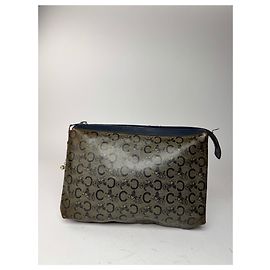 Céline Vintage Celine macadam monogram leather clutch grey navy Navy blue
