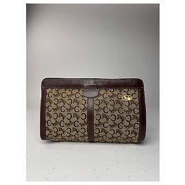 Céline Vintage Celine Macadam Monogram Canvas Leather clutch brown grey Grey