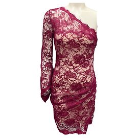 Vestido de cocktail mini em renda bordô com um ombro Emilio Pucci Bordeaux