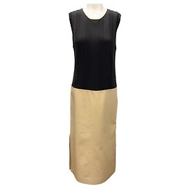 Vestido midi de lã tricotada e couro de cordeiro marrom / bege Bally Marrom