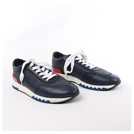 Hermès-Hermès Addict Leather Sneakers in Navy Blue, Size 43 EU-Navy blue