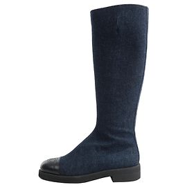 Botas largas de denim Chanel Coco Mark en azul marino, talla 37 EU Azul marino