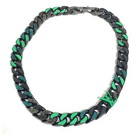 Collar de cadena con parches LV MP2853 de Louis Vuitton Negro Verde