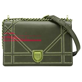 Dior-Dior Red Medium Studded Lambskin Diorama Flap-Red