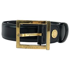 Bulgari Bvlgari Black Leather Belt with Gold Hardware Black Golden