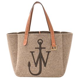 JW Anderson Medium Belt Logo-Embroidered Felt Tote in Brown Wool Brown Red
