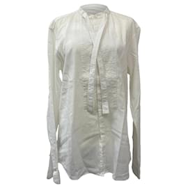 Burberry-Burberry Tie Neck Detail Shirt in White Cotton-White,Cream