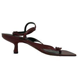 By Far Thong Kitten Heel Sandals in Burgundy Leather Red Dark red