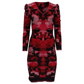 Alexander McQueen Blumen Strick Midi Kleid aus roter Seide Rot