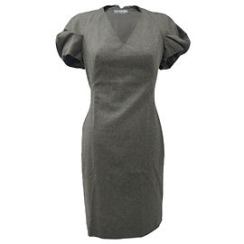 Abito midi con maniche a sbuffo in lana grigia Alexander Mcqueen Grigio