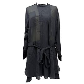 Vestido Mini de Manga Longa com Cinto Isabel Marant em Seda Preta Preto