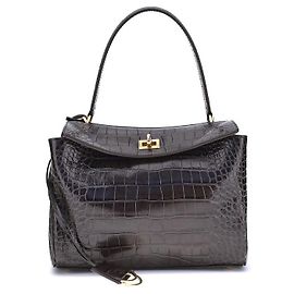 Balenciaga Rodeo Shoulder Bag in crocodile-print leather Black