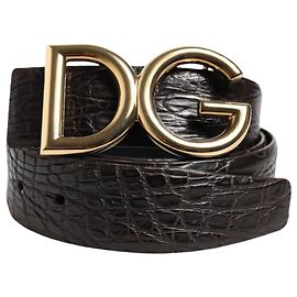 Dolce & Gabbana Cinto de couro exótico preto com fivela logo DG Preto