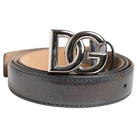 Dolce & Gabbana Metallic Leather Silver Tone Logo Buckle Belt Silvery