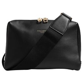 Dolce & Gabbana Schulter-Crossbody-Tasche aus schwarzem mediterranem Leder Schwarz