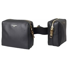 Dolce & Gabbana Bolsa de cintura dupla em couro de bezerro preto Preto