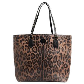 Dolce & Gabbana Bolsa tote de couro GLAM com placa de logo de leopardo marrom Marrom