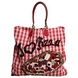 Dolce & Gabbana Rote Tote-Tasche mit Strass "I Love Pizza" Rot