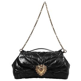 Dolce & Gabbana Bolsa de ombro em nylon acolchoado preto com alça de corrente Devotion Preto