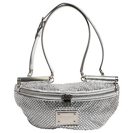 Dolce & Gabbana Silver Crystal-Embellished Belt Strap Bag Silvery