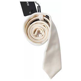 Dolce & Gabbana Off White Satin Silk Classic Men Necktie White