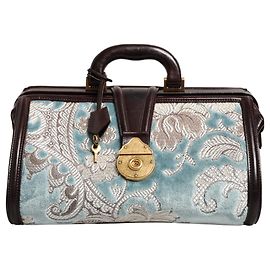 Dolce & Gabbana Borsa da viaggio in pelle blu e marrone con jacquard floreale Blu